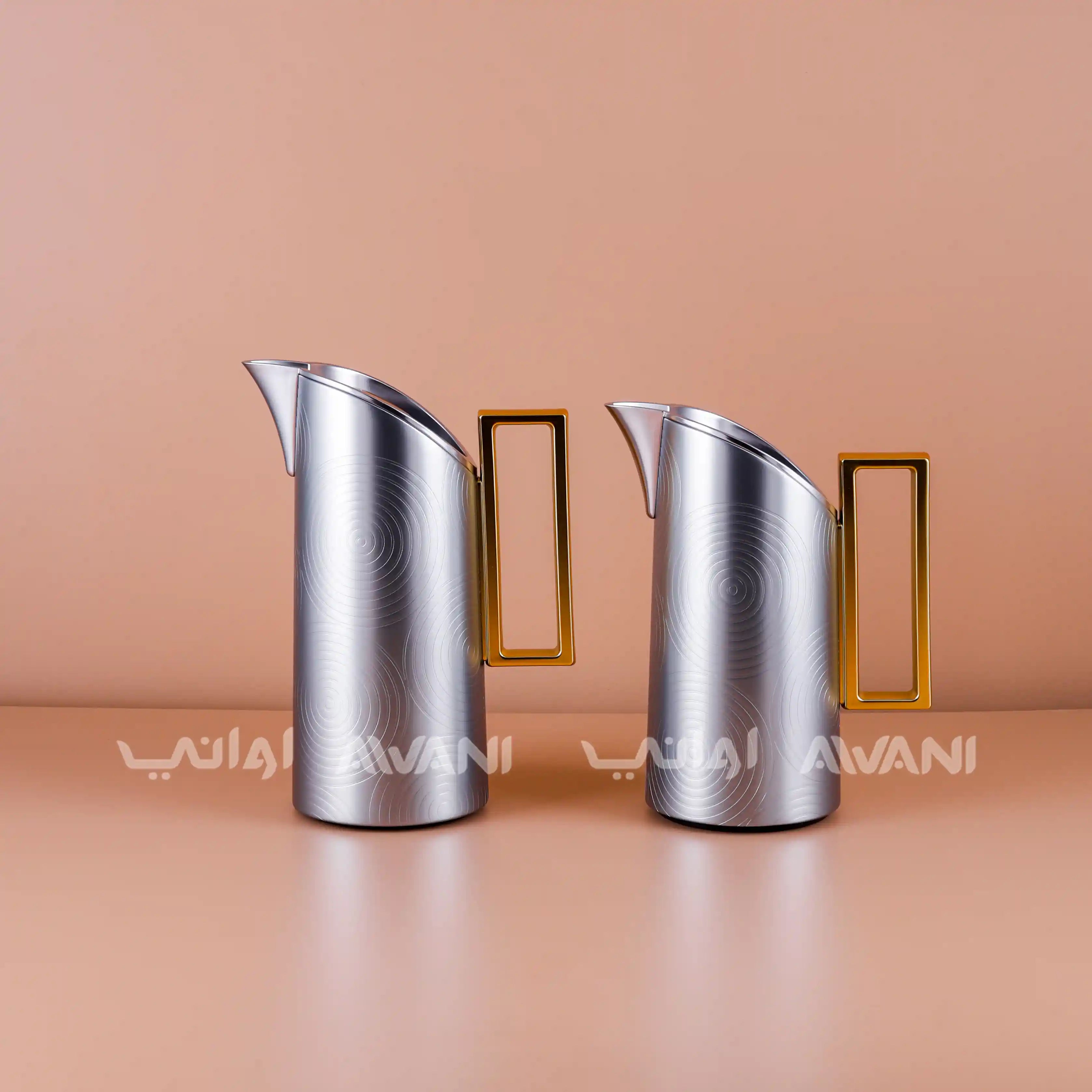 Thermal Flask Set – Silver with Gold Handle 0.7 / 1 L