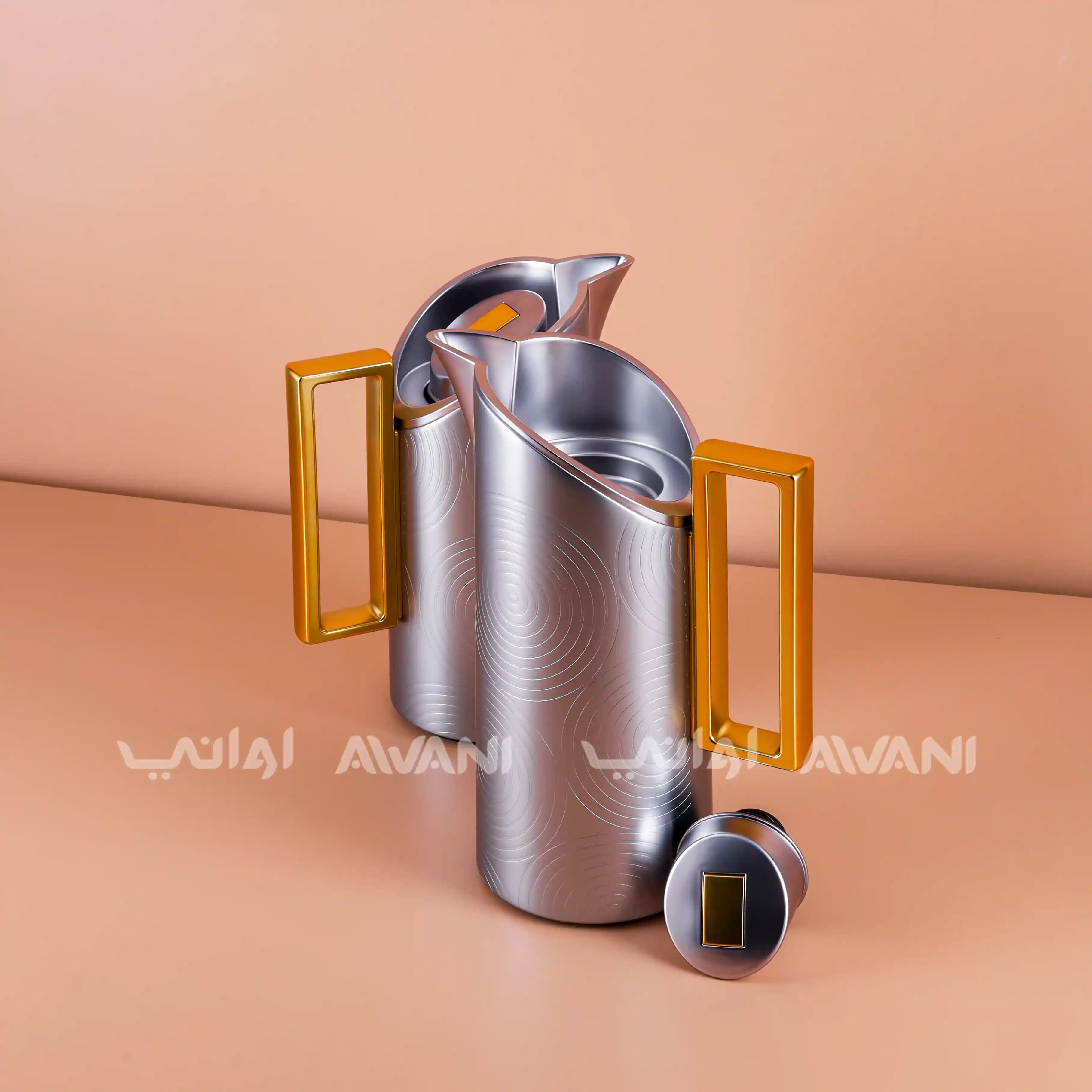 Thermal Flask Set – Silver with Gold Handle 0.7 / 1 L
