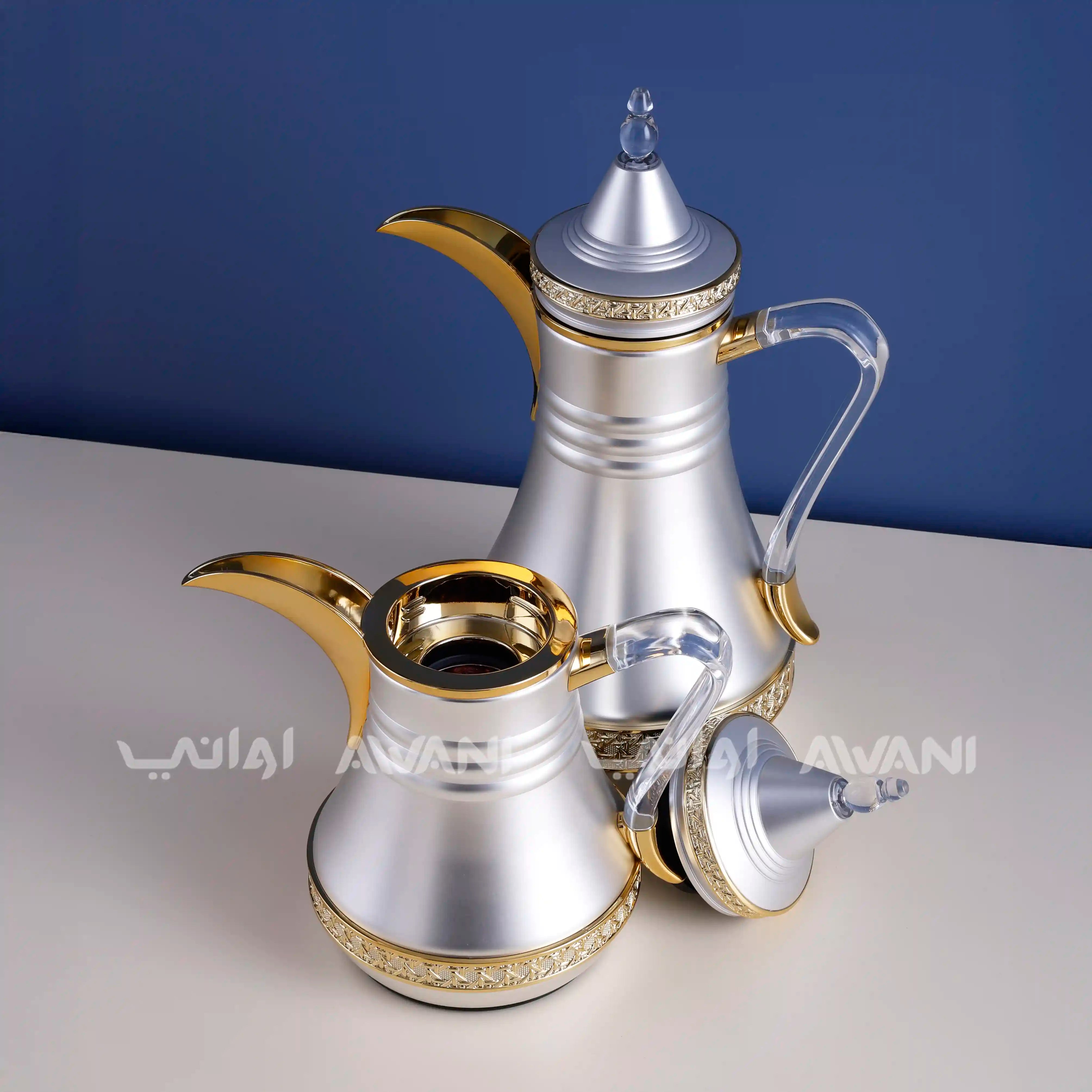 Dallah Set – 2 Pcs (0.35 ML + 1 L) Gold + Silver