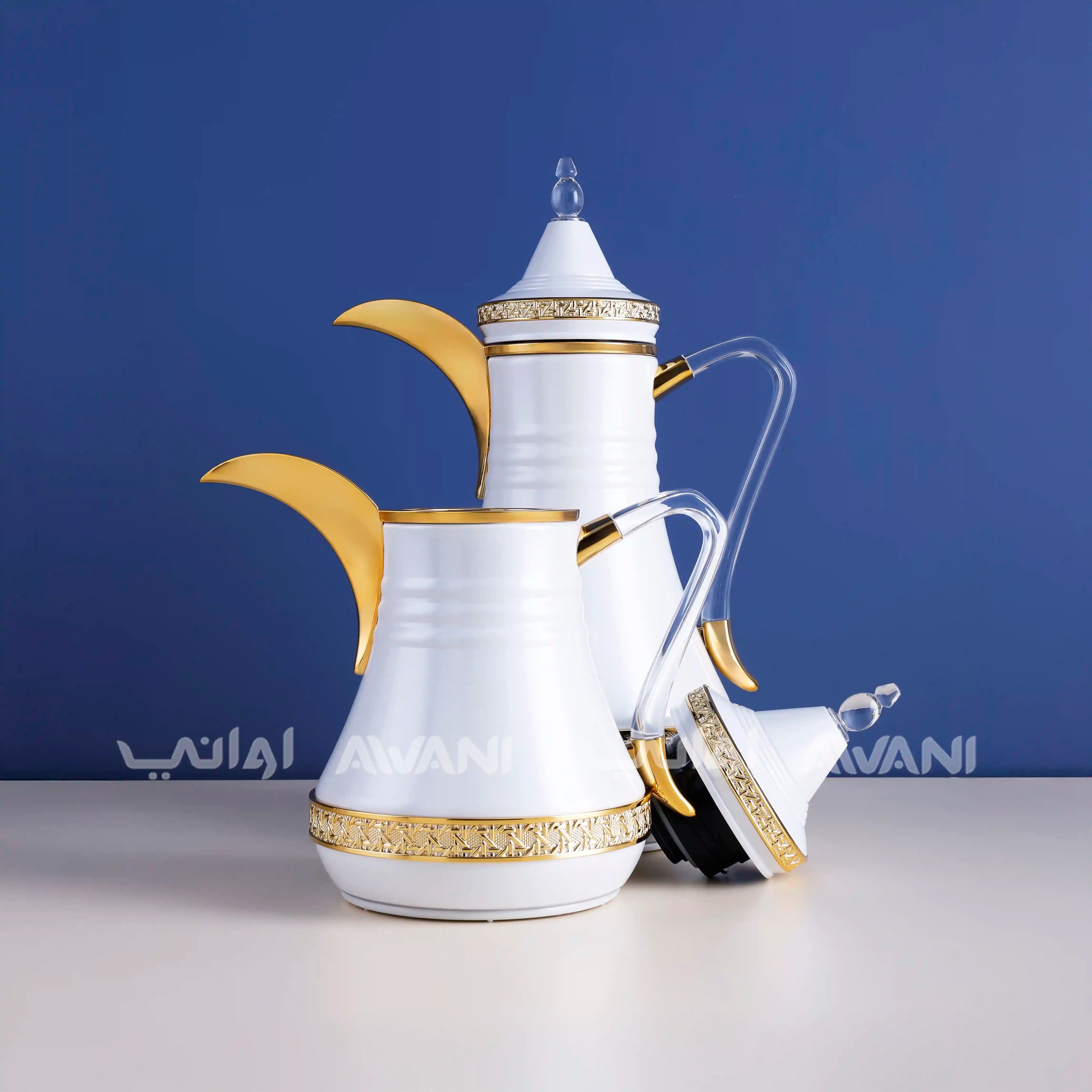 Dallah Set – 2 Pcs (0.35 ML + 1 L) White + Silver