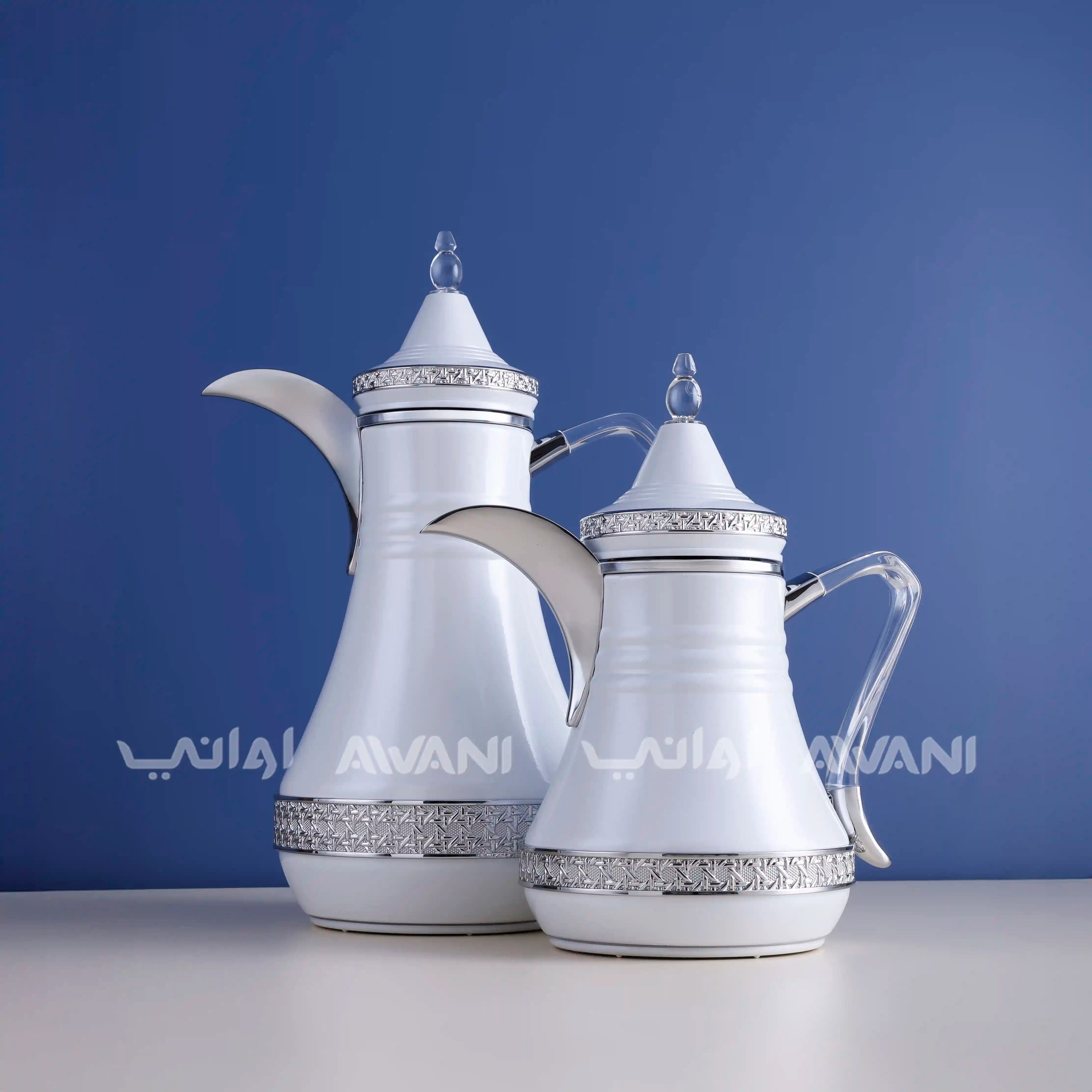 Dallah Set – 2 Pcs (0.35 ML + 1 L) White + Silver