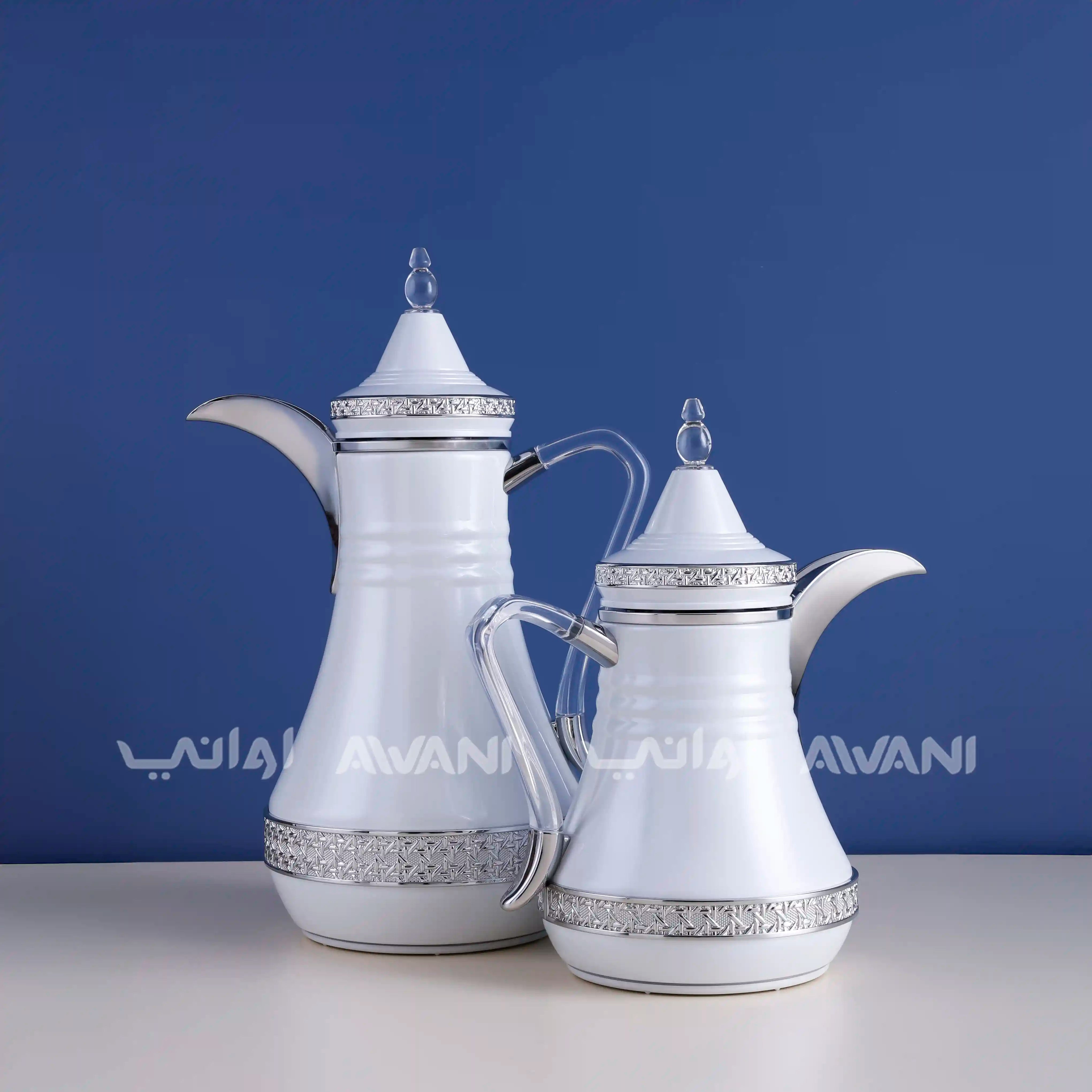 Dallah Set – 2 Pcs (0.35 ML + 1 L) White + Silver