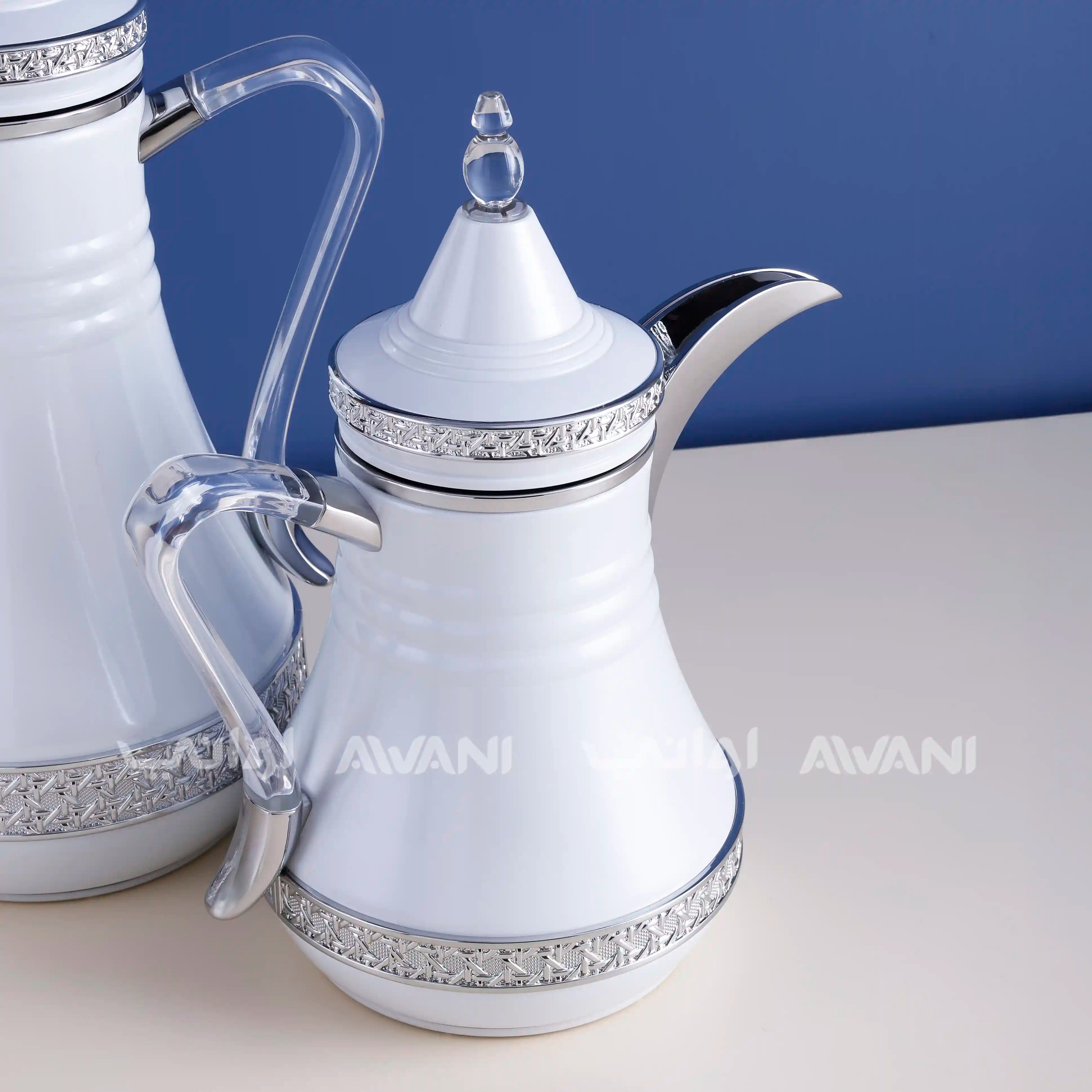 Dallah Set – 2 Pcs (0.35 ML + 1 L) White + Silver