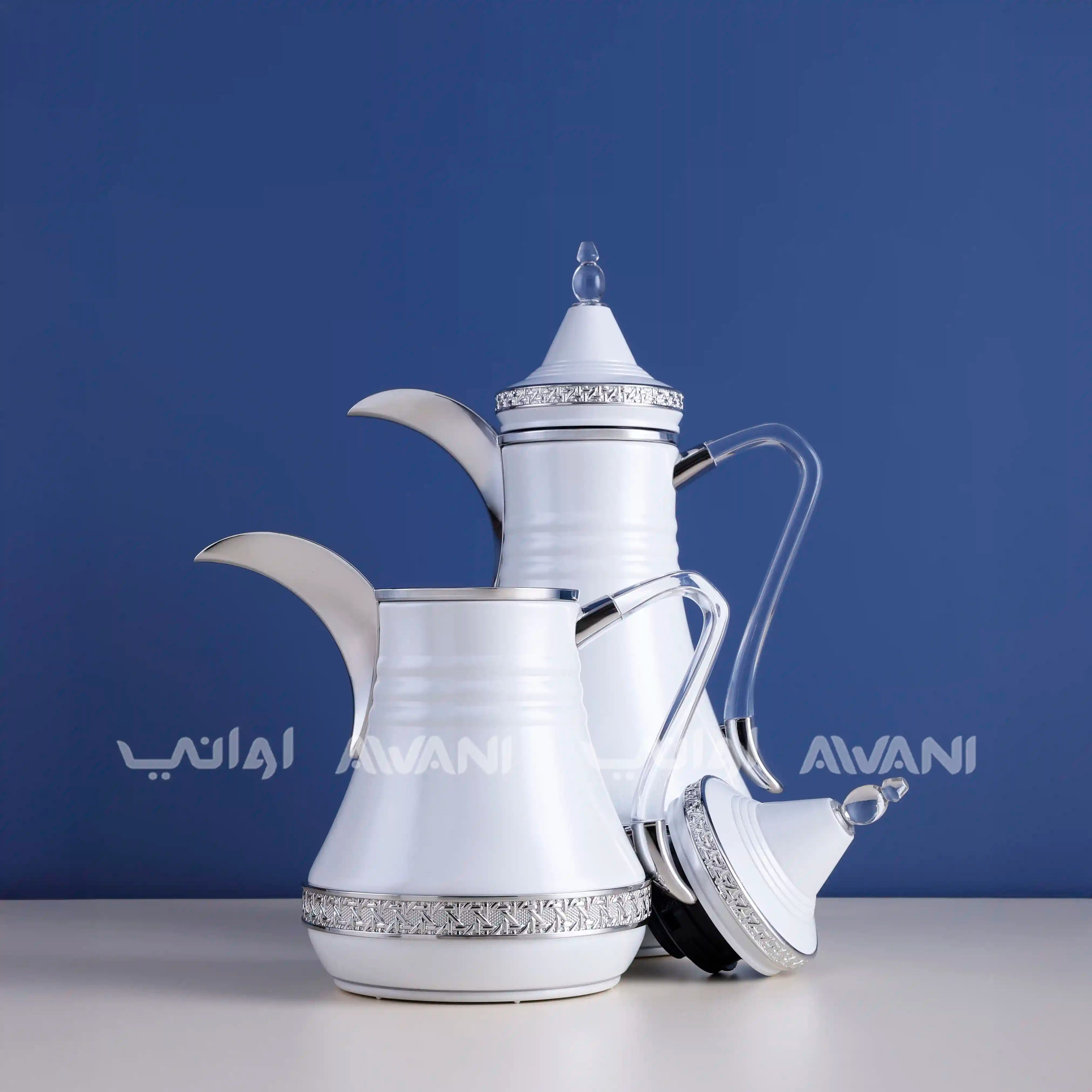 Dallah Set – 2 Pcs (0.35 ML + 1 L) White + Silver
