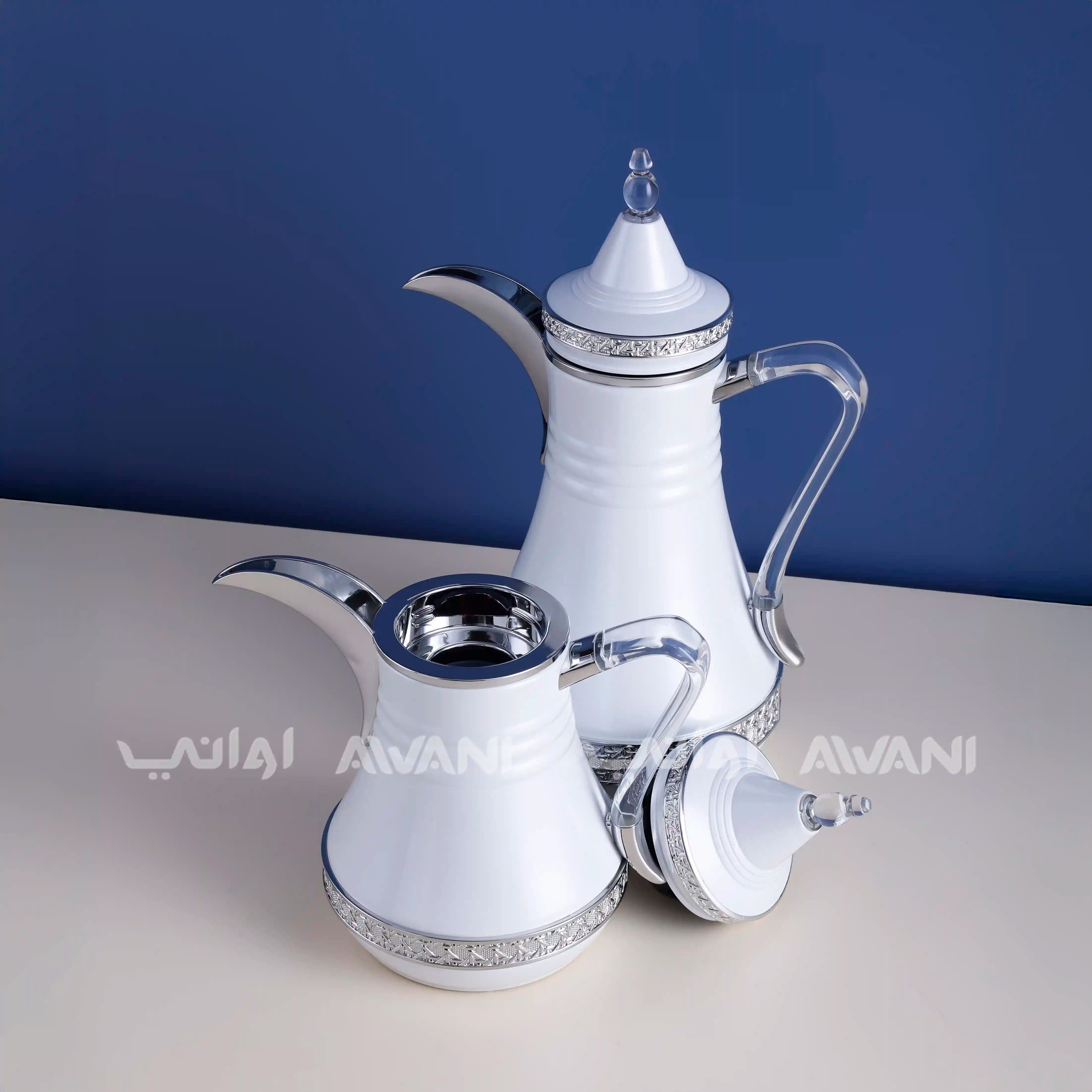 Dallah Set – 2 Pcs (0.35 ML + 1 L) White + Silver