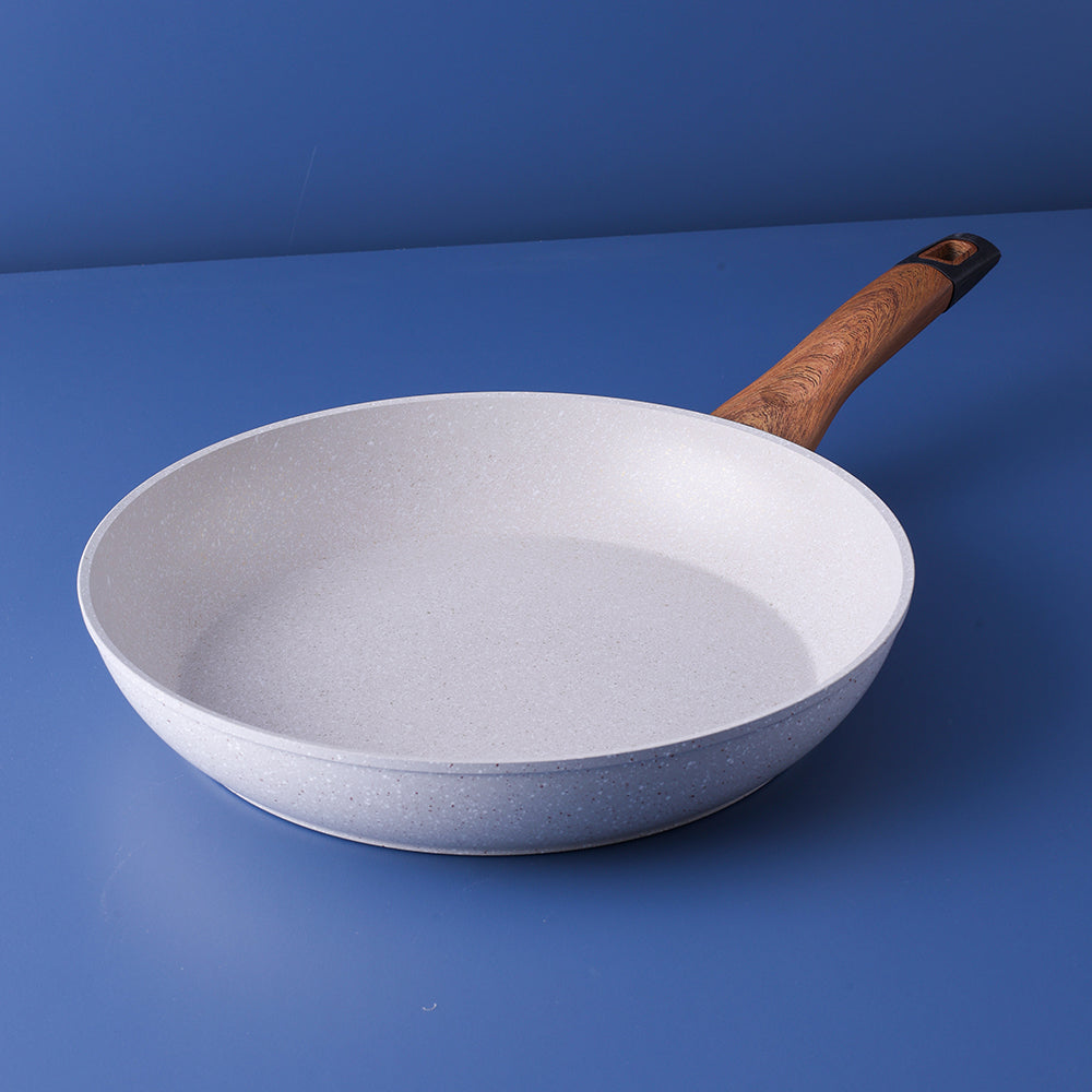 30*5.5 cm Forged Aluminum wooden Handle Fry Pan with Marble Non-Stick Coating