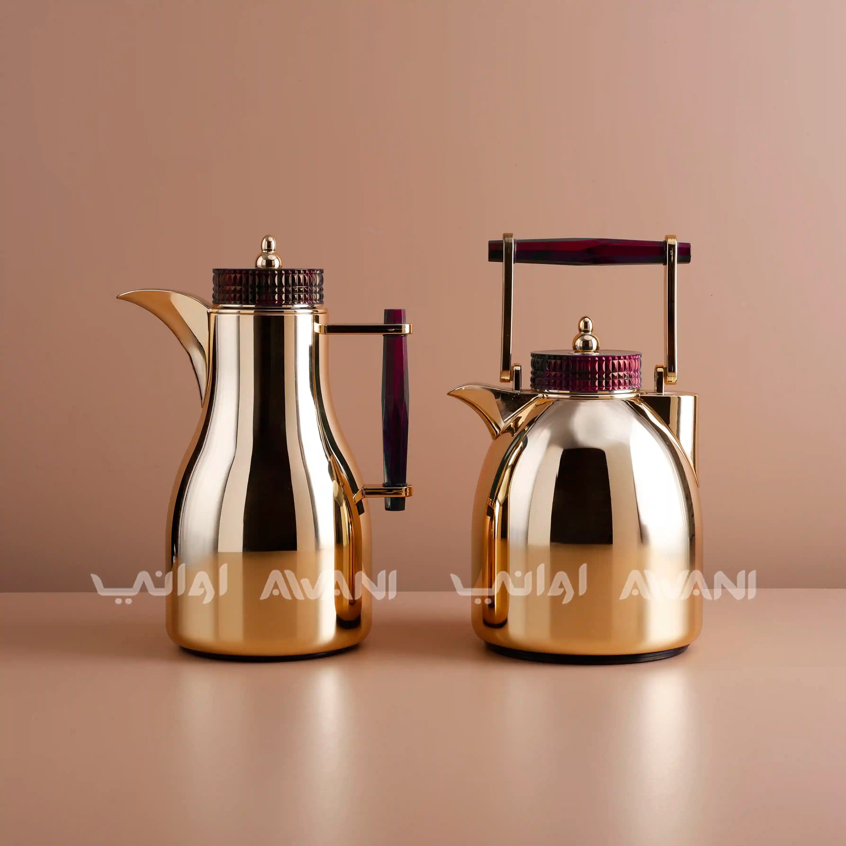 Stainless Steel Dallah Set - Red +Gold