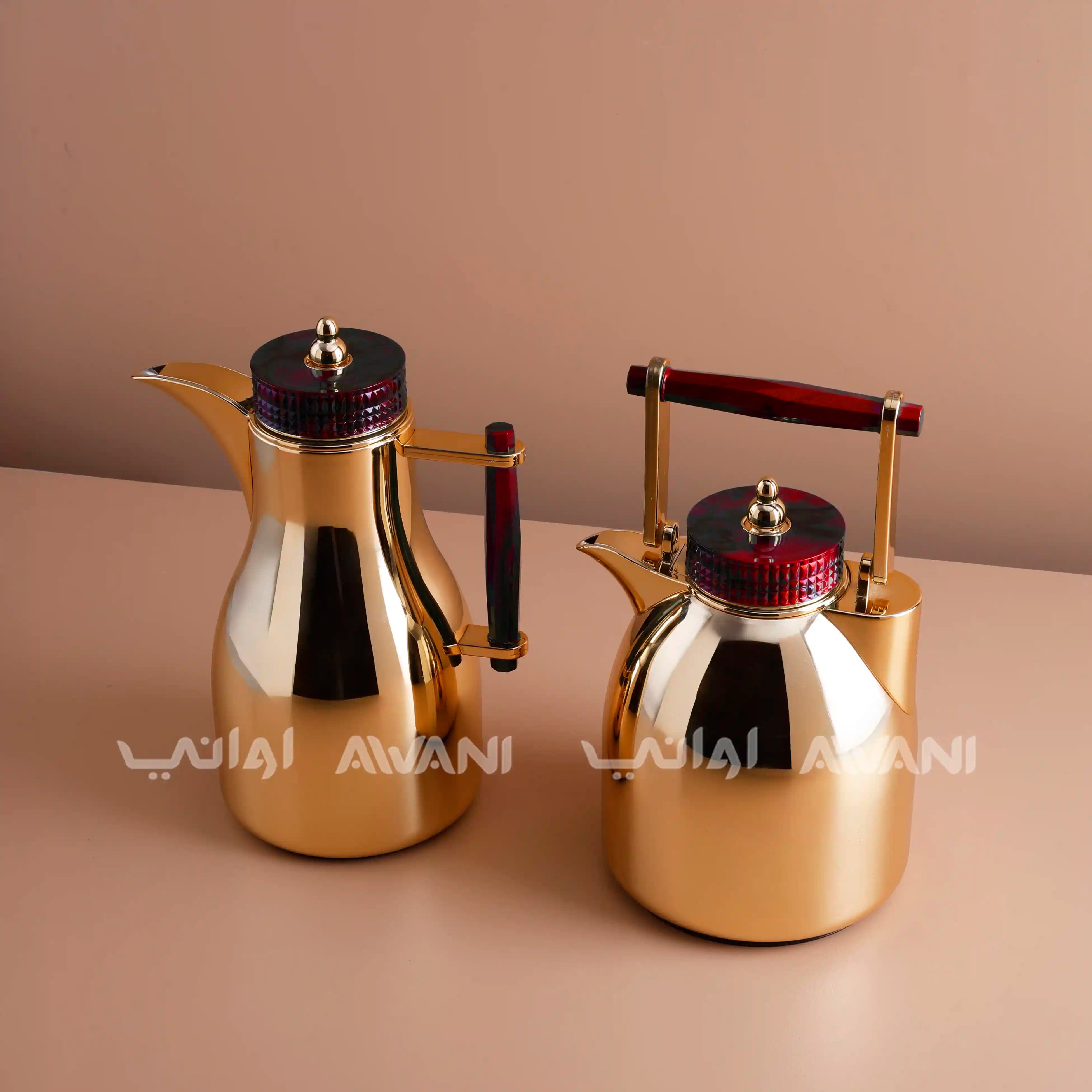 Stainless Steel Dallah Set - Red +Gold