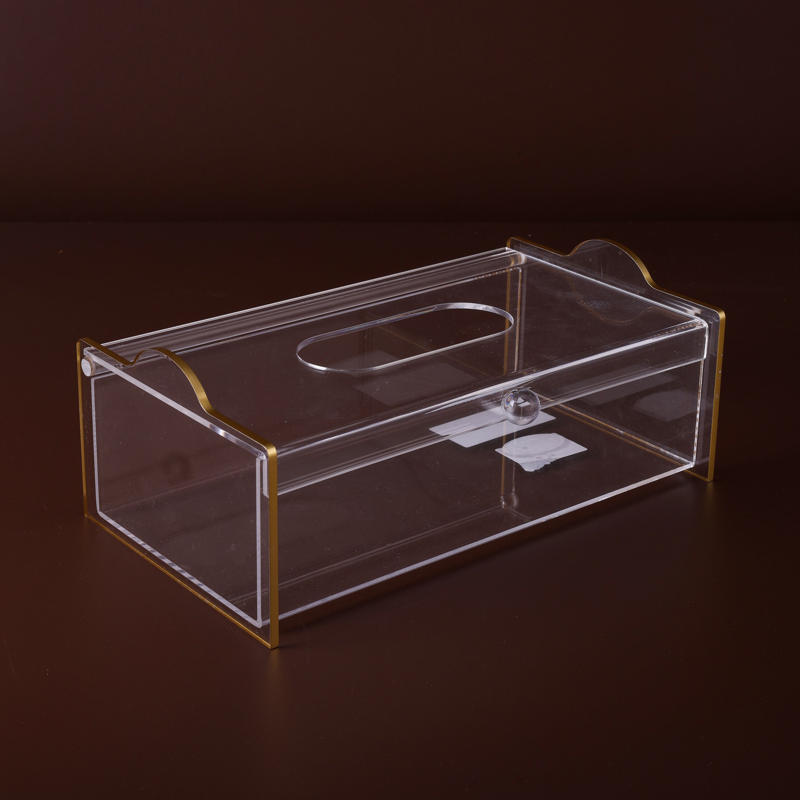 Plain and Gold Line Tissue Holder Box, Tissue Box - Rectangular Napkin Holder, Clear Box Cover Facial Tissue Dispenser,