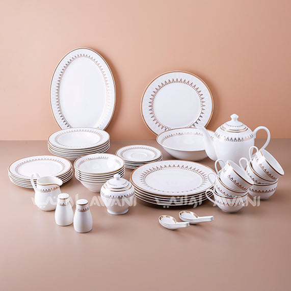 51-Piece White Porcelain Dinnerware Set with Gold Trim