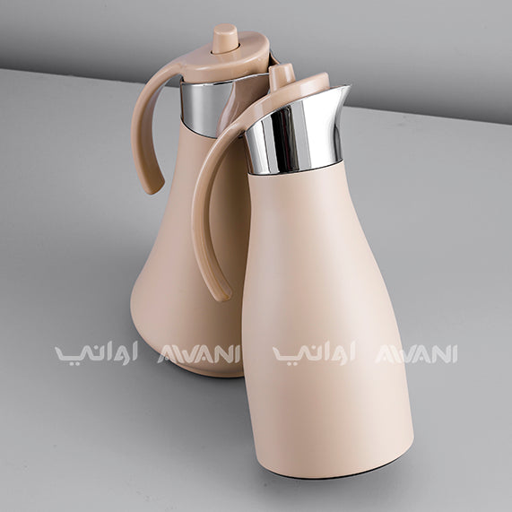 Elegant Beige Thermal Flask - Silver and Beige Handle | Insulated Carafe with Sleek Handle – 700+ 700 ML (2Pcs)