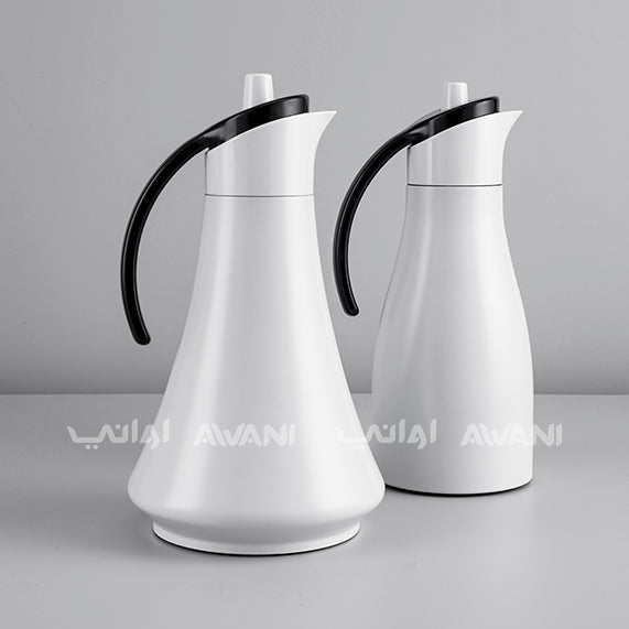 Elegant White Thermal Flask - White and Black Handle  |  Insulated Carafe with Sleek Handle – 700+ 700 ML (2Pcs)