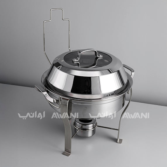 Luxury Round Stainless Steel Chafing Dish with Silver Legs – Buffet Food Warmer with Glass Lid (6 L)