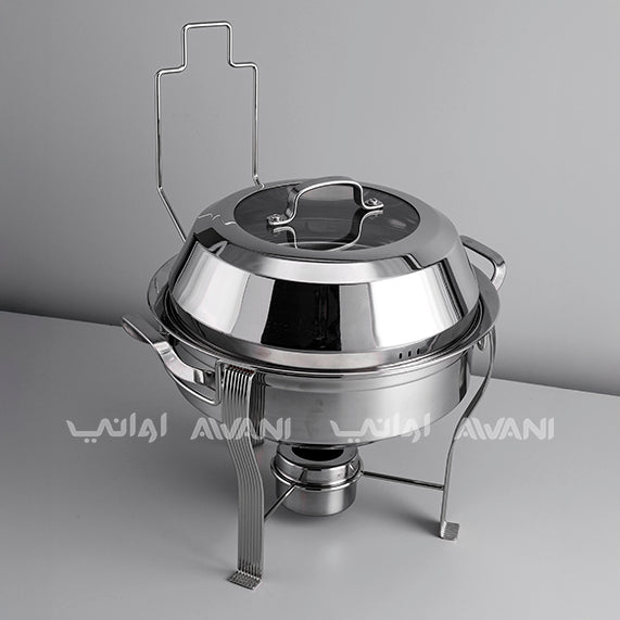 Luxury Round Stainless Steel Chafing Dish with Silver Legs – Buffet Food Warmer with Glass Lid (4L)