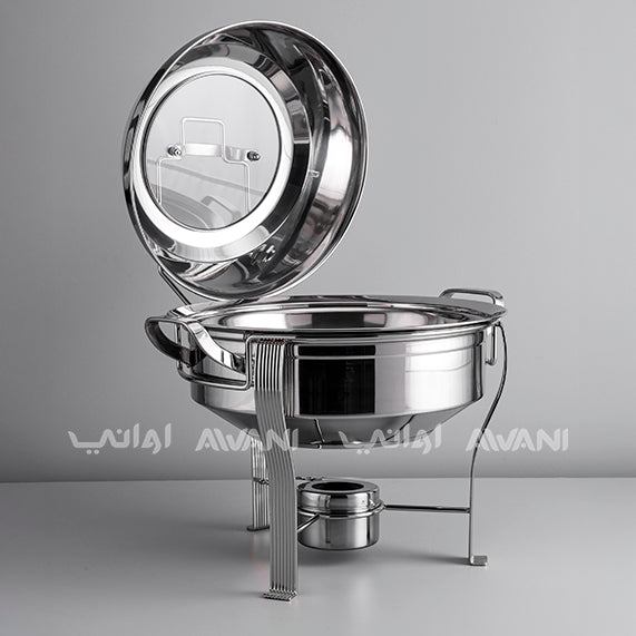 Luxury Round Stainless Steel Chafing Dish with Silver Legs – Buffet Food Warmer with Glass Lid (4L)