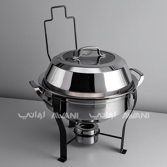 Luxury Round Stainless Steel Chafing Dish with Black Legs – Buffet Food Warmer with Glass Lid (6L)