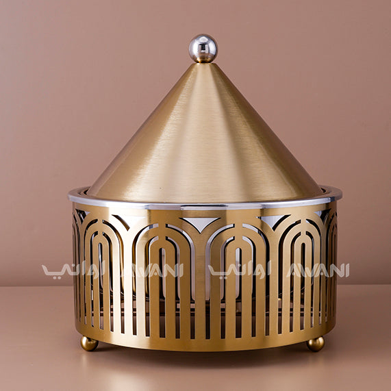 Stainless Steel Date Server with Dome Lid – Gold Finish - 3 L