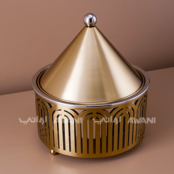 Stainless Steel Date Server with Dome Lid – Gold Finish - 3 L