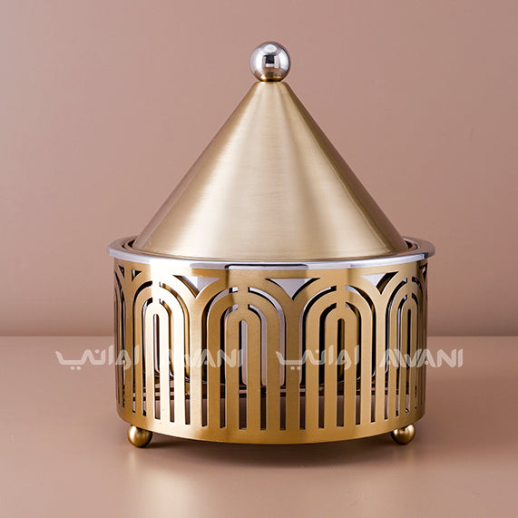 Stainless Steel Date Server with Dome Lid – Gold Finish - 2 L