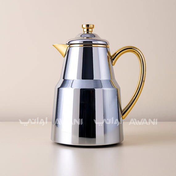 Luxury Stainless Steel Arabic Coffee Dallah with Silver and Gold Accents – 0.650 ML