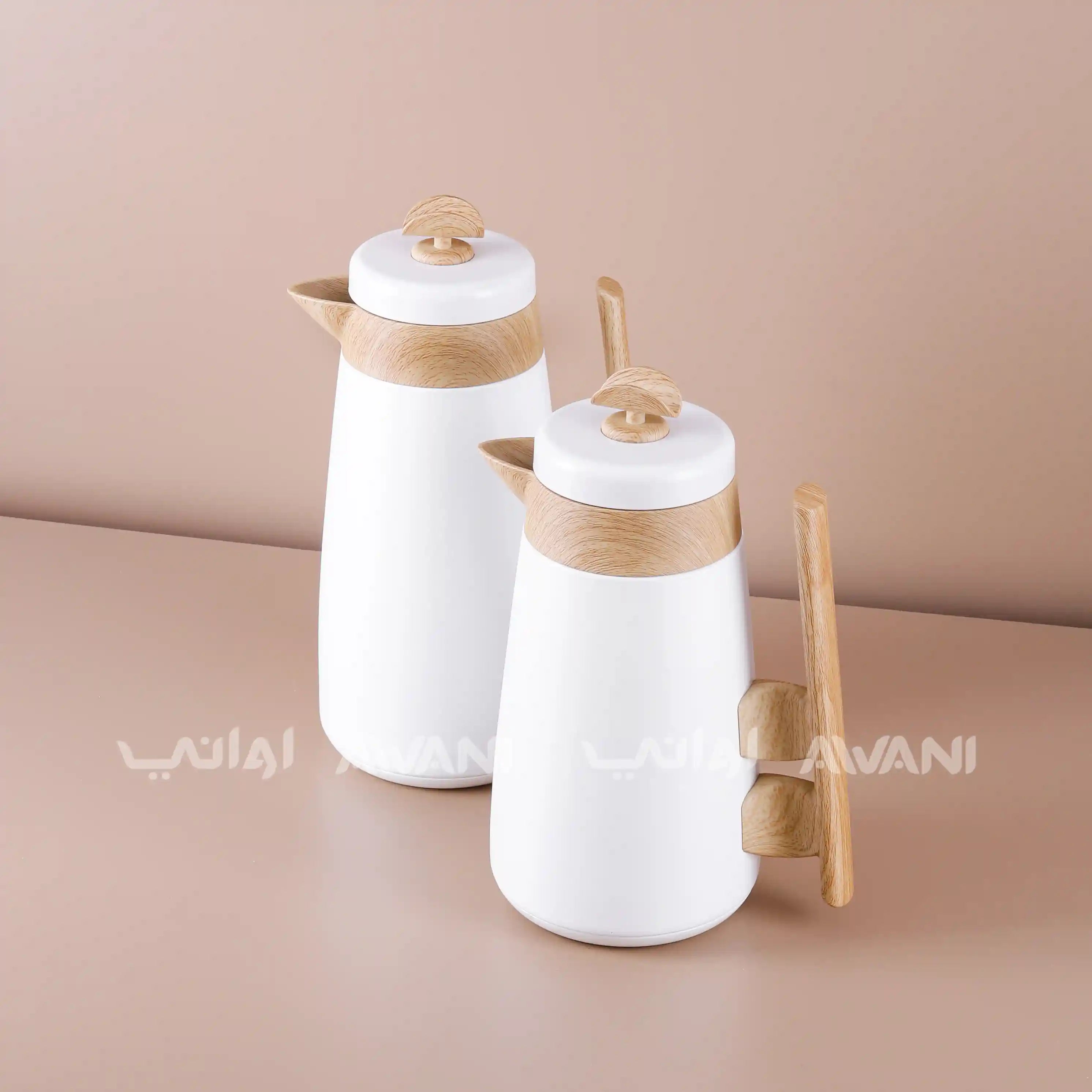 Vacuum Flask Set – 1L & 700ml, White & Wood Handle