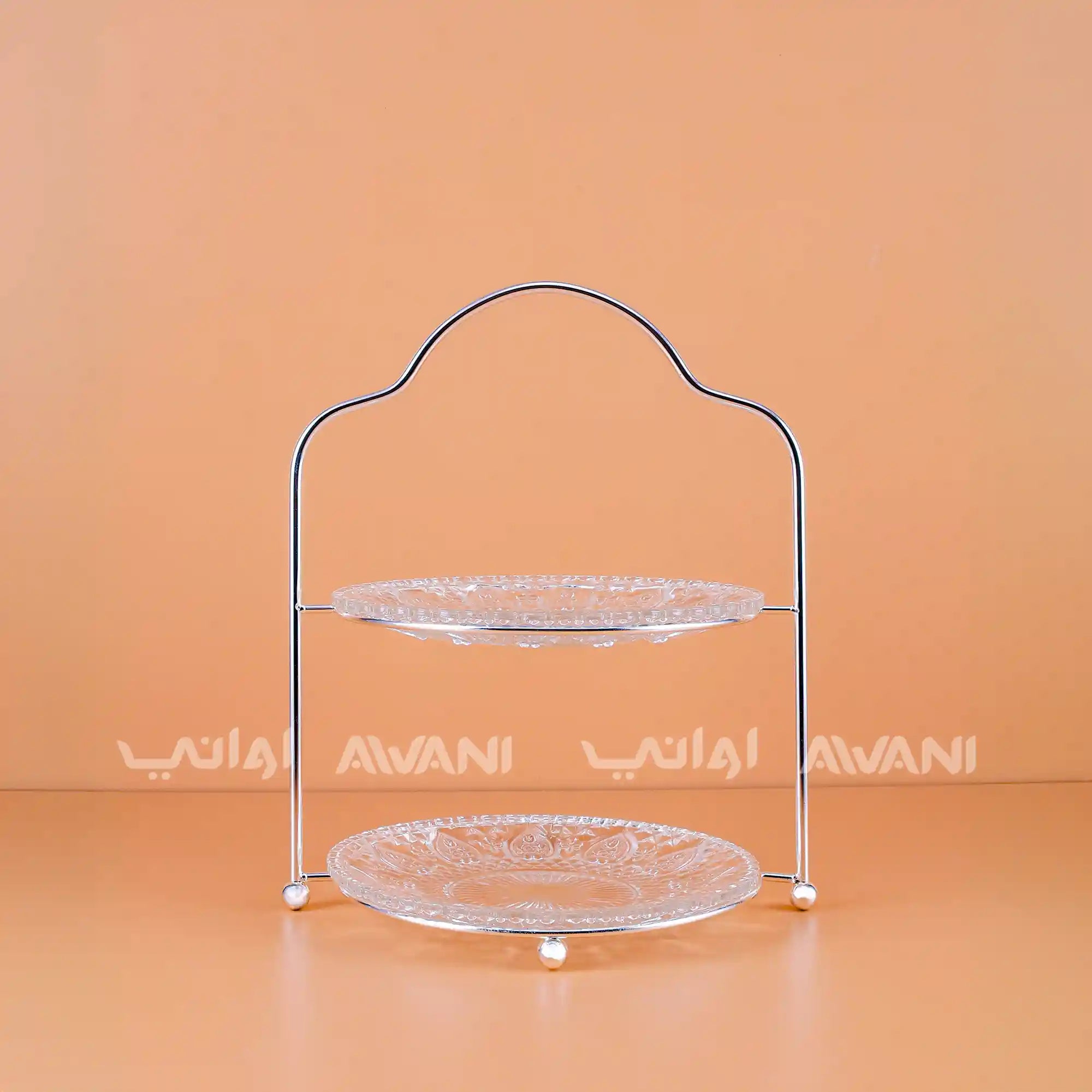 Elegant 2-Tier Glass Dessert Stand with Frame – Vintage Design