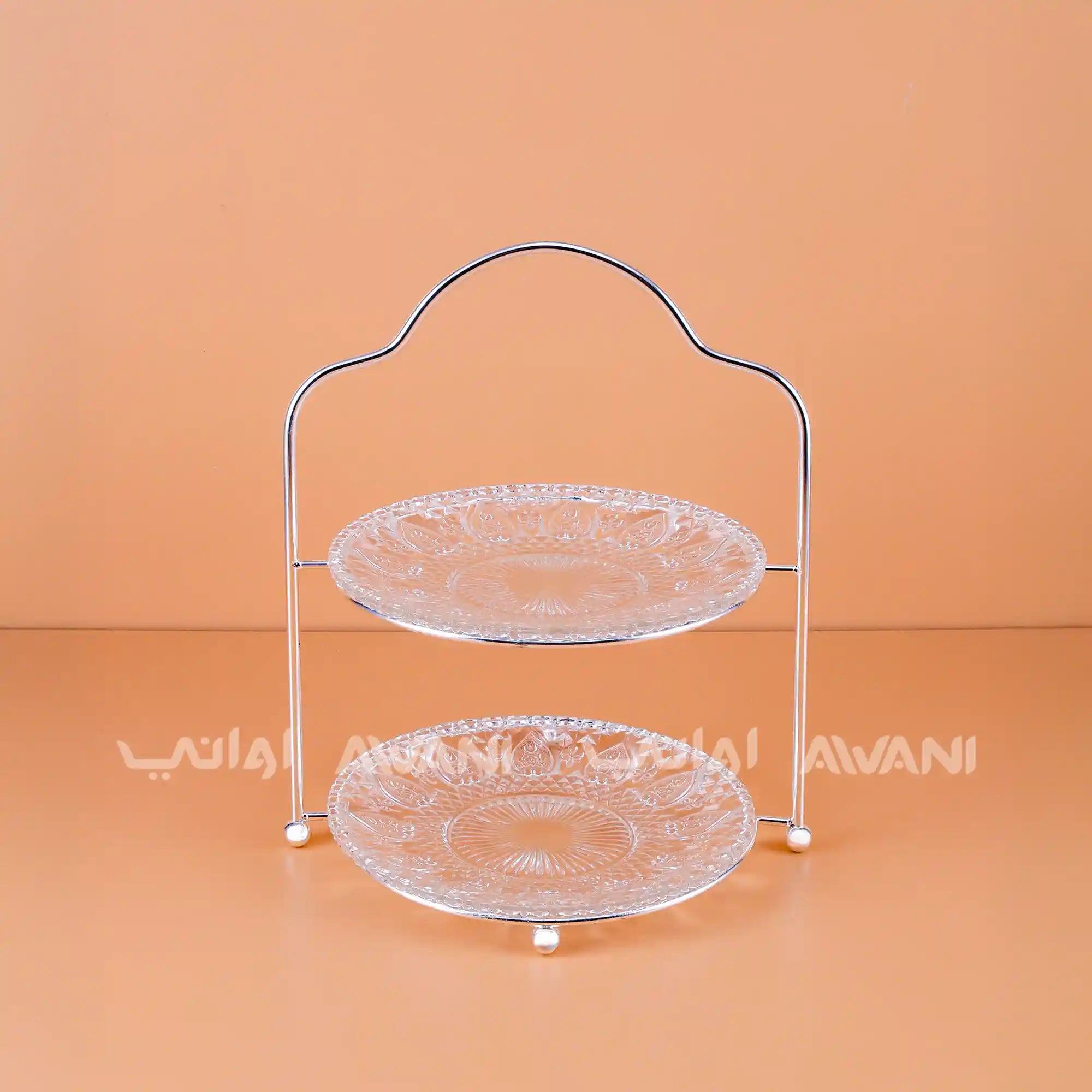 Elegant 2-Tier Glass Dessert Stand with Frame – Vintage Design