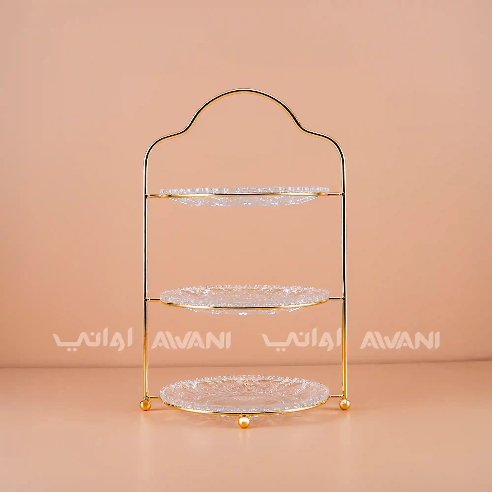 Vintage 3-Tier Glass Dessert Stand – Elegant Gold Frame Design