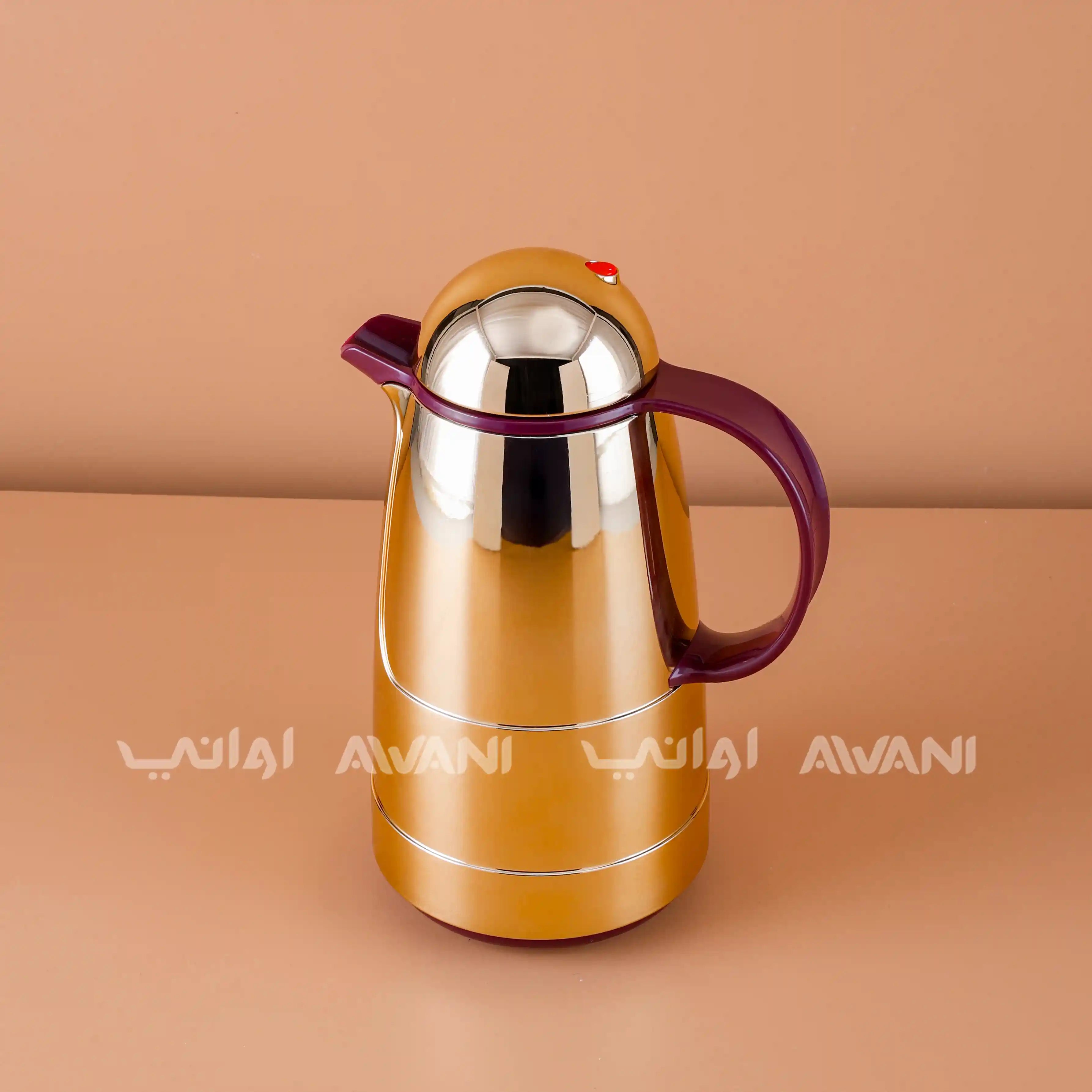 Gold + Burgundy Color Dallah Insulated Thermos Flask – 1L | Elegant Hot & Cold Beverage Server