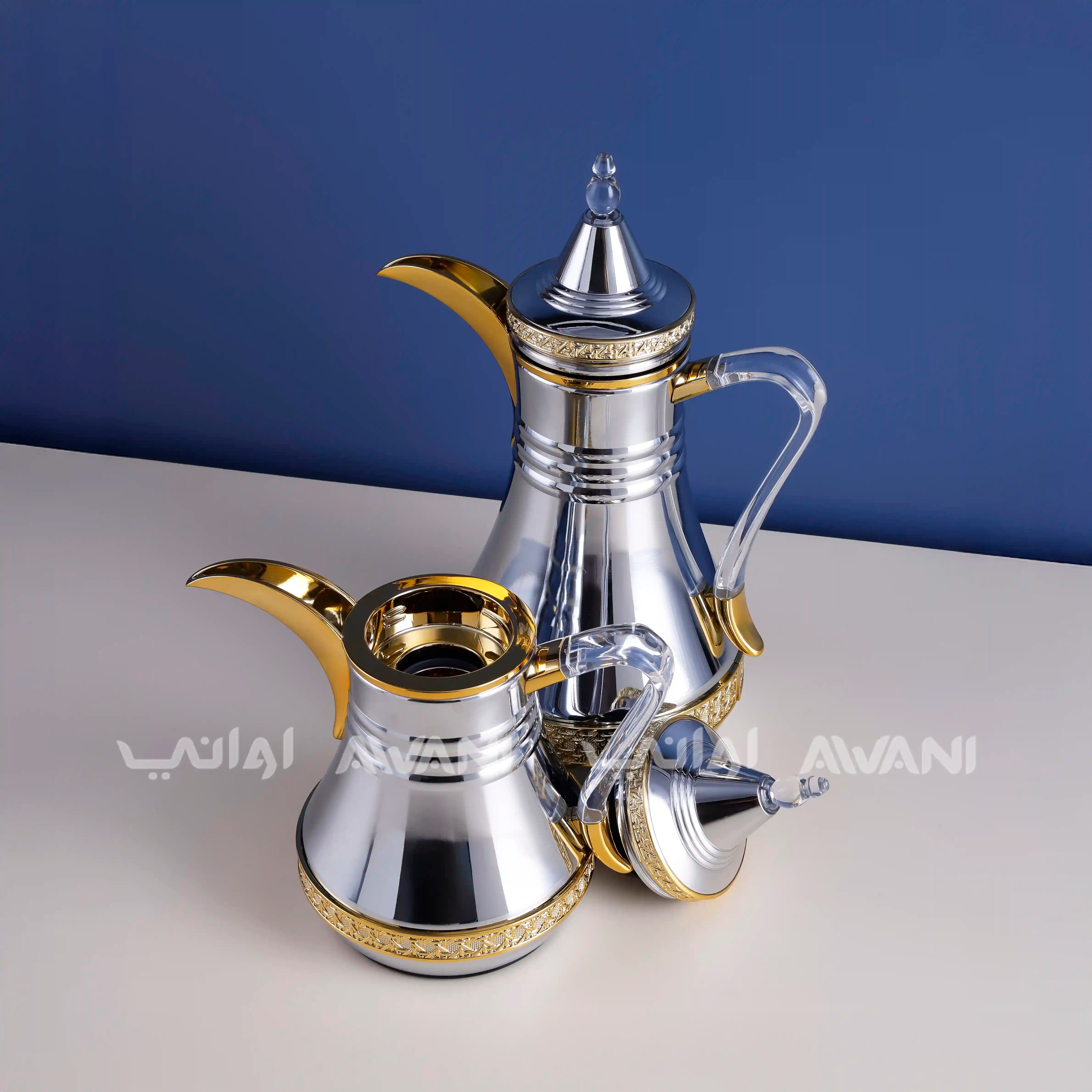 Dallah Set – 2 Pcs (0.35 ML + 1 L) Silver + Gold