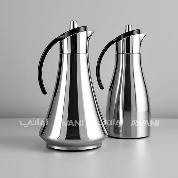 Elegant Silver Thermal Flask - Silver and Black Handle | Insulated Carafe with Sleek Handle – 700+ 700 ML (2Pcs)