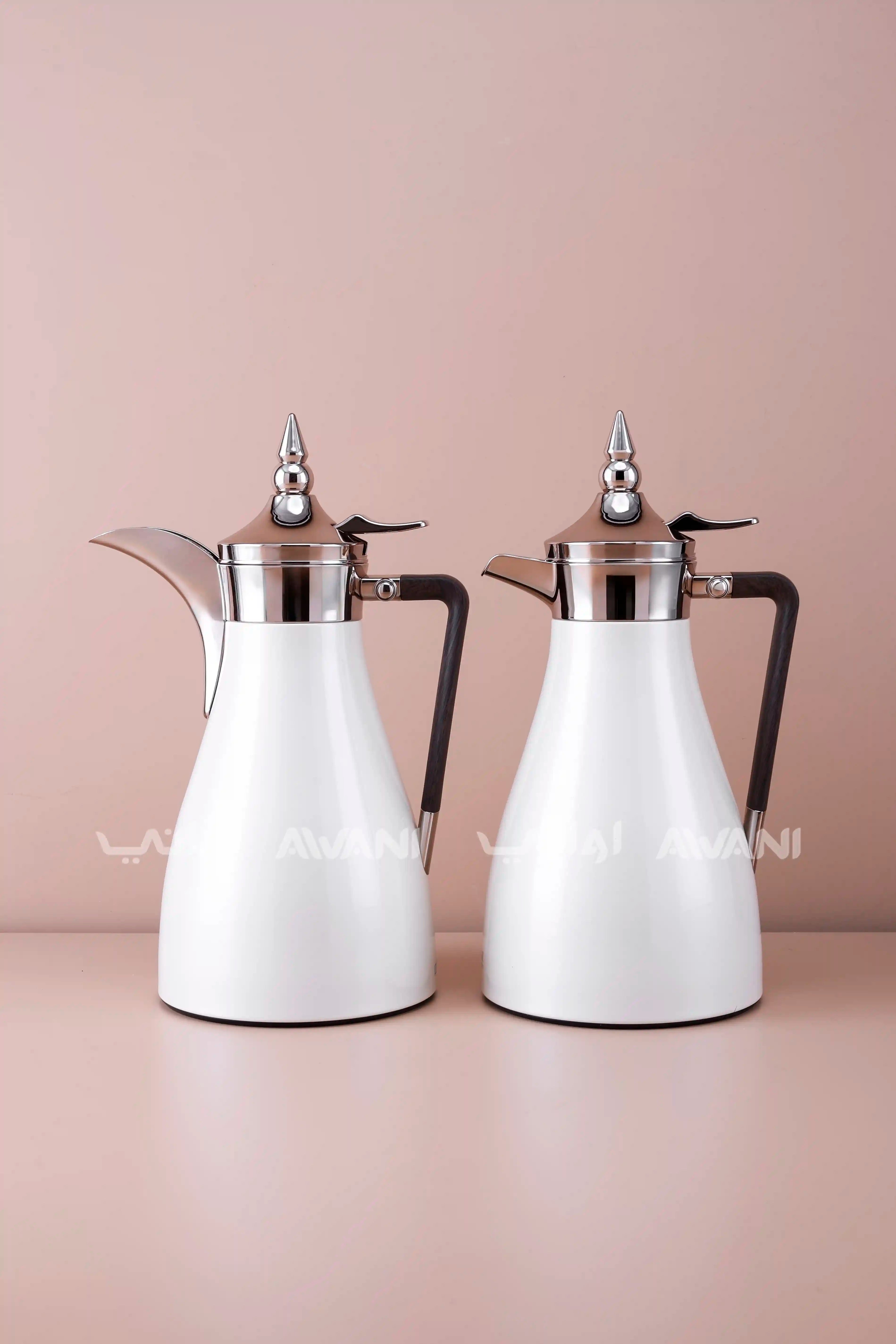 2 Pcs Flask Set White + Wooden Handle - 1 L + 1 L