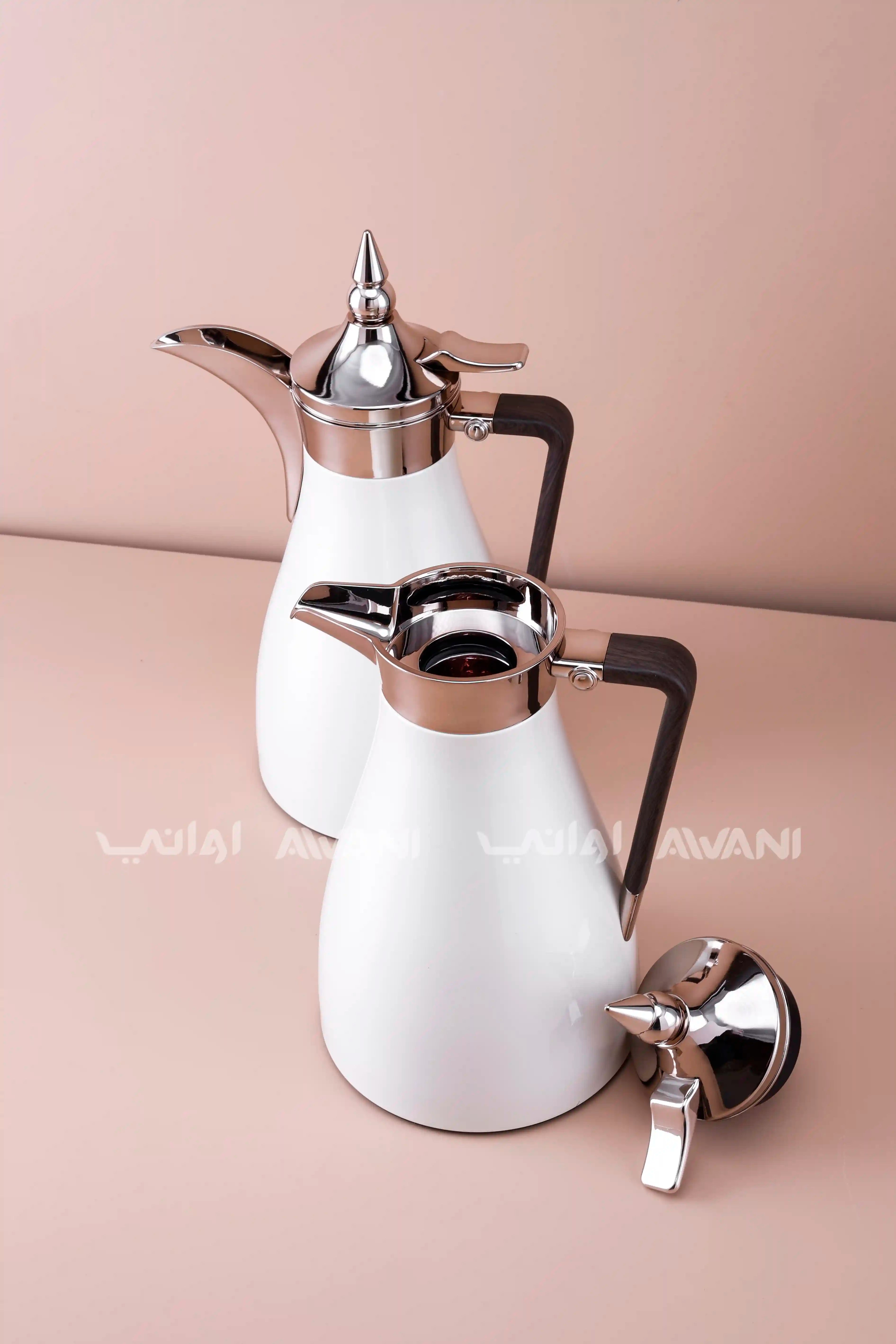 2 Pcs Flask Set White + Wooden Handle - 1 L + 1 L