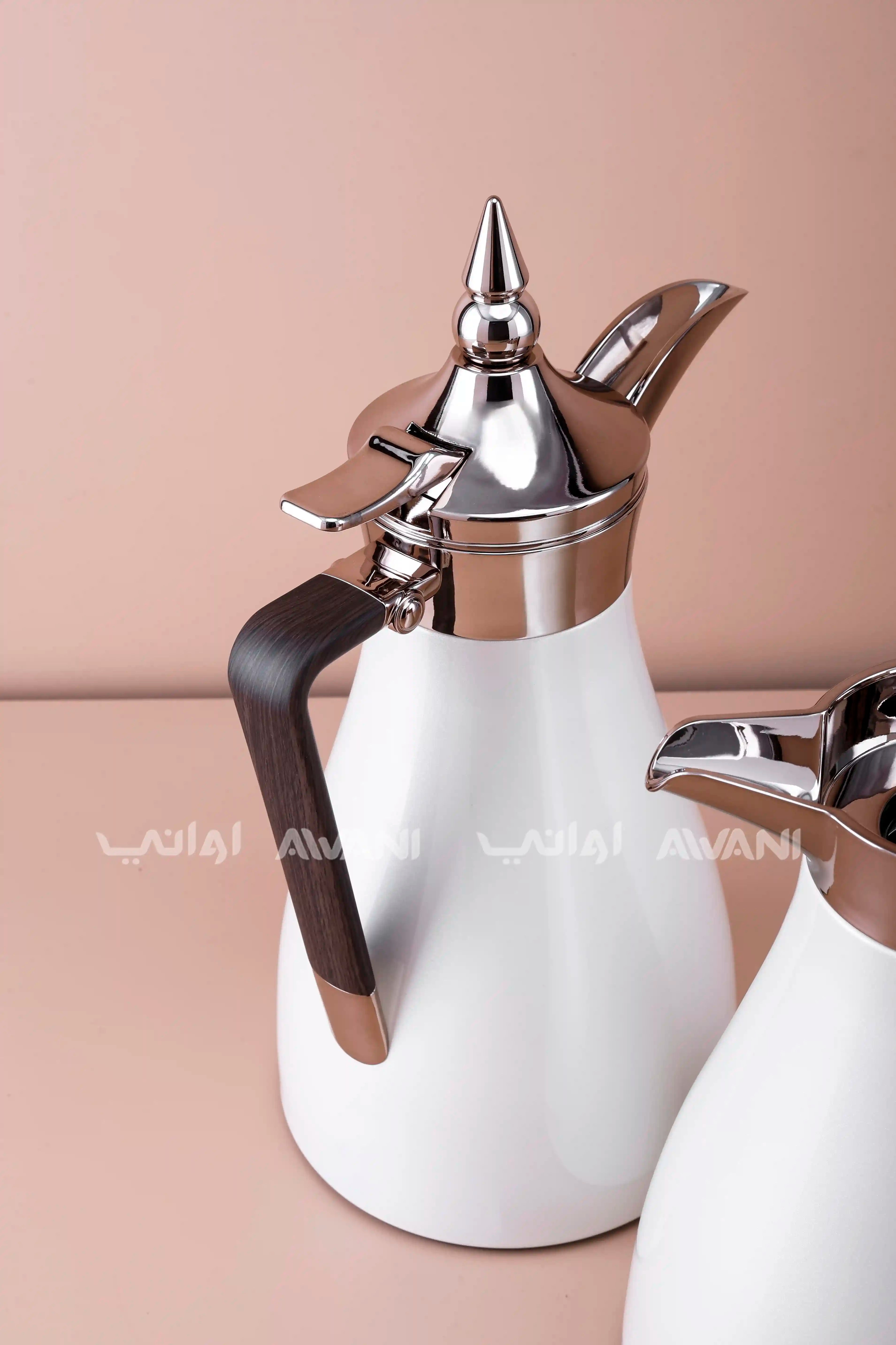 2 Pcs Flask Set White + Wooden Handle - 1 L + 1 L