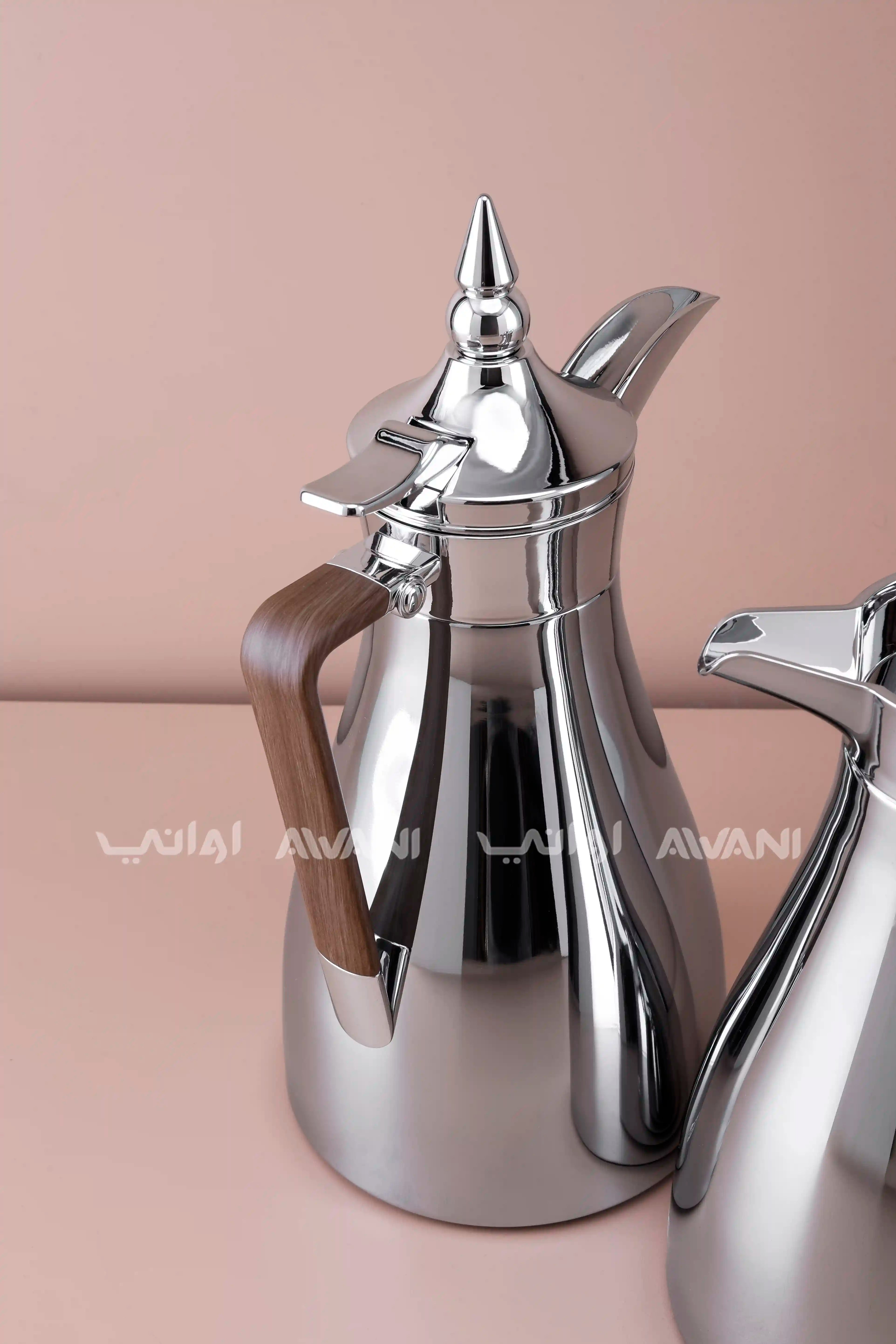 2 Pcs Flask Set Silver + Wooden Handle - 1 L + 1 L