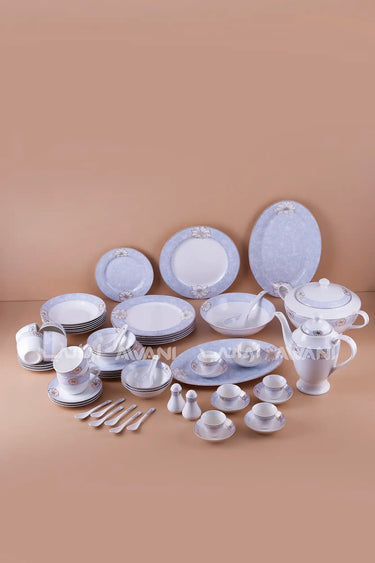 Floral 70pc Porcelain Dinnerware Set – Complete Service for Fine Dining Lavender Blossom & Gold Rim