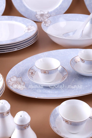 Floral 70pc Porcelain Dinnerware Set – Complete Service for Fine Dining Lavender Blossom & Gold Rim