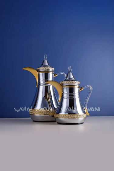 Dallah Set โ 2 Pcs (0.35 ML + 1 L) Silver + Gold