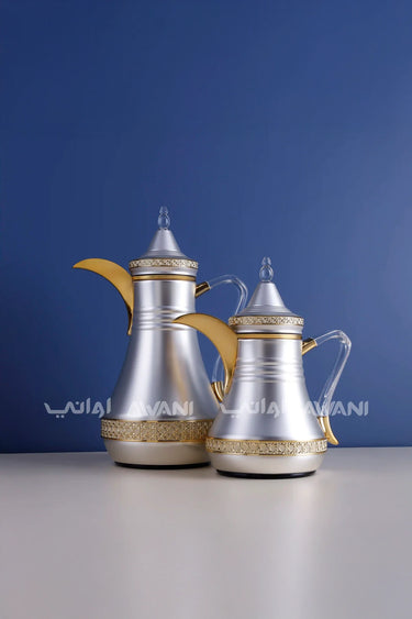 Dallah Set โ 2 Pcs (0.35 ML + 1 L) Gold + Silver