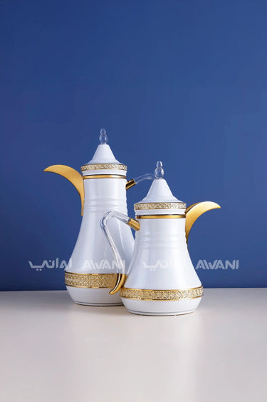 Dallah Set โ 2 Pcs (0.35 ML + 1 L) White + Silver
