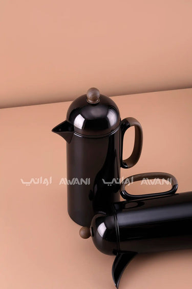 Thermal Carafe Set – Black & Wooden Accents (2 Pcs – 1+1, L)
