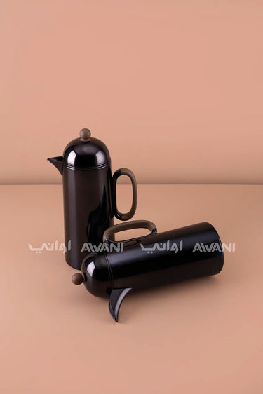 Thermal Carafe Set – Black & Wooden Accents (2 Pcs – 1+1, L)