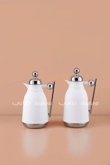 White Hammered Thermal Flask Set with Silver Handle (2 Pieces) – 0.75L & 1.0L