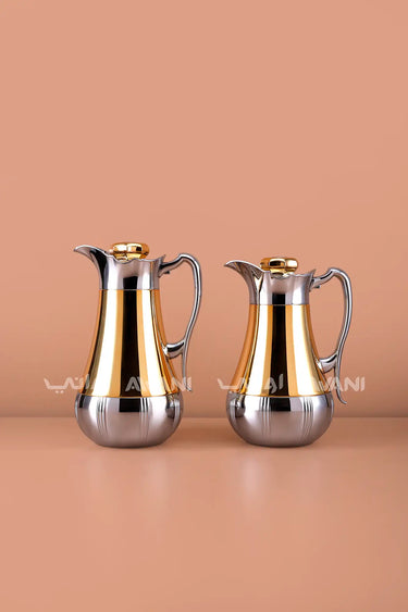 2-Piece Luxury Dallah Thermos Set - Gold & Silver Finish (1.0L & 0.7L)