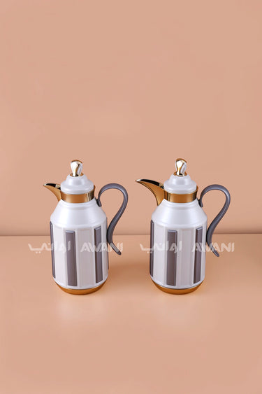 Flask Set (1L + 1L) โ Elegant White & Slate Grey Design with Polished Gold Accents