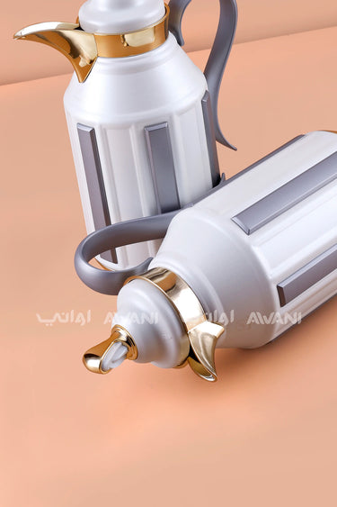 Flask Set (1L + 1L) โ Elegant White & Slate Grey Design with Polished Gold Accents