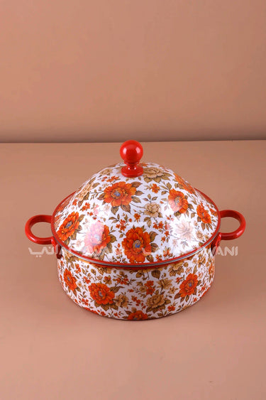 Floral Print Stainless Steel Hot Pot โ 2500 ml - Red / Orange