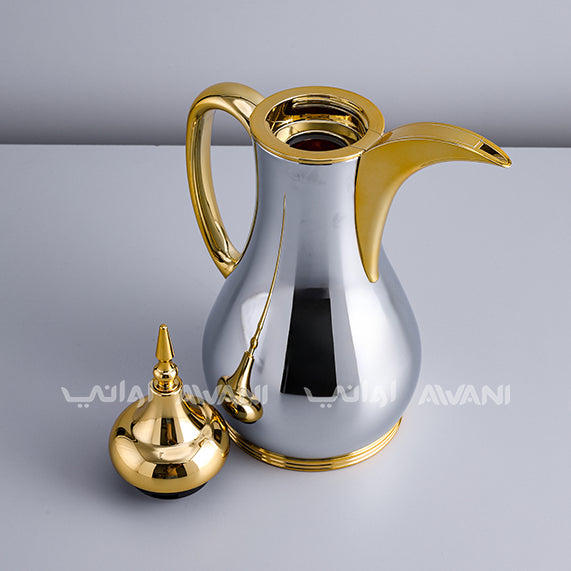 Arabic Vacuum Flask 1L | Leakproof Arabic Thermos keeps your Beverages Hot for long time | Silver and Gold