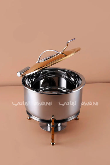 Round Stainless Steel Chafing Dish with Gold Accents & Glass Lid - 8500 ML