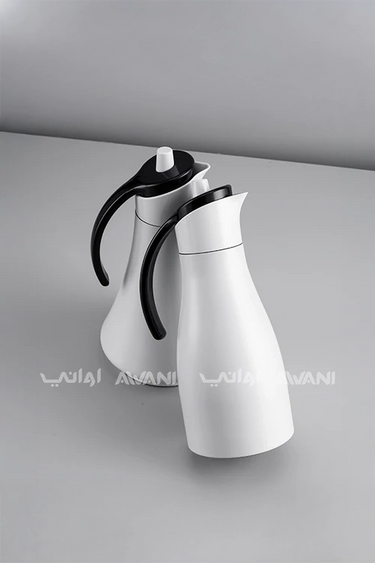 قارورة حرارية أنيقة بيضاء - بمقبض أبيض وأسود | إبريق معزول بمقبض أنيق - 700 + 700 مل (قطعتين)